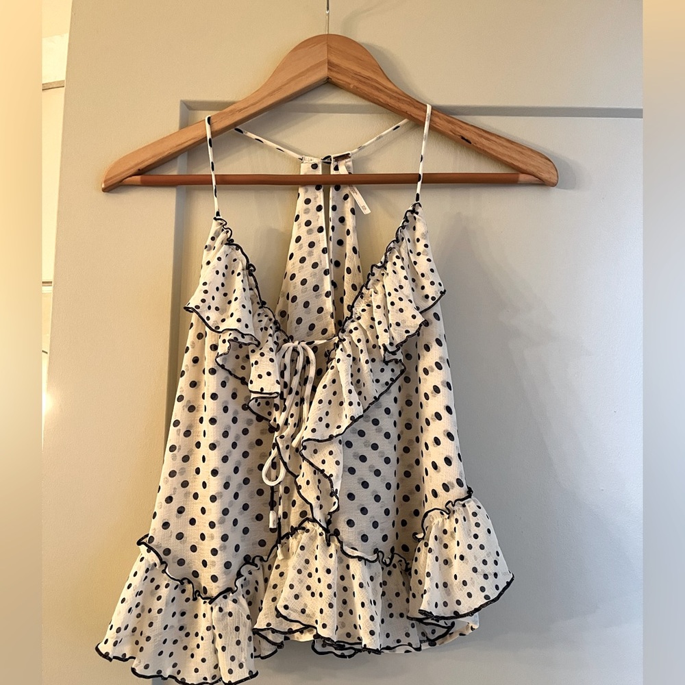 Free People Polka Dot Crop Top Tie Front
